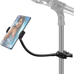 Phone Holder for Mic Stand, JCWINY Mic Stand Phone Holder [10" Flexible Gooseneck Arm] Cell Phone Holder for Microphone Stand, iPhone Music Stand Holder for iPhone, Samsung Galaxy and Any Smartphones