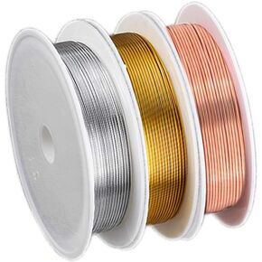 سلك حرفة الحوت لصنع المجوهرات، 18 مقياس نحاسي 3 لفات 5 أقدام لفة ممتازة مقاومة للتلطيخ، مستلزمات صناعة يدوية ذهبية وفضية ووردية (3 لفات) in Kuwait