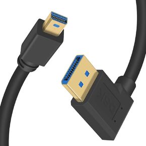 Duttek 8k Mini Displayport to Displayport 1.4, 8K@60Hz Right Angled Displayport Male to Mini Displayport Male Cable with Gold-Plated, Support Bi-Directional Transmission, for Gaming, Monitor 1Ft