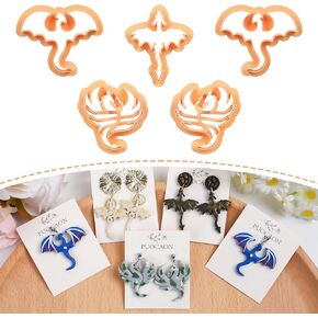 Puocaon Dragon Polymer Clay Cutters - 5 قطع من قواطع الطين لمجوهرات طين البوليمر، أقراط عاكسة لقواطع طين البوليمر، قواطع مجوهرات طين البوليمر الأسطورية، قواطع أقراط طين التنين