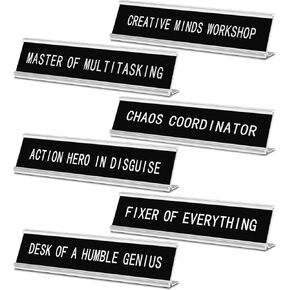 Coume 6 Pcs Office Chaos Coordinator Funny Desk Signs Novelty Nameplate Funny Desk Plaque Office Home Desk Supply Accessories for Women Men Coworker Boss Gift 10 x 2 Inch, Black and Silver
