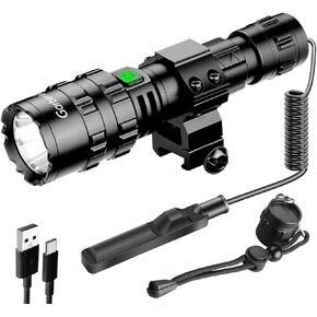 NAKCNM Tactical Flashlight with Picatinny Rails Mount, 5500 Lumen Weapon Light Rechargeable 5 Modes, Remote Pressure Switch Included for Hiking Outdoor Activities