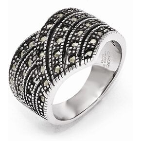Solid Stainless Steel and Vintage Antiqued Marcasite Ring Band