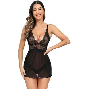 YaShaer Women Lingerie Babydoll Strap Chemise Halter Teddy V Neck Lace Nightgown S-2XL