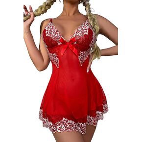 LOVESOFT Babydoll Lingerie for Women Sexy Lace V Neck Nightwear with G-String