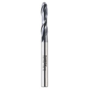 ZahyoX 2 Flutes TiAlN Coated Ball Nose End Mill, Solid Carbide Upcut Spiral CNC Router Bit, 1/4" Diameter, 1/8" Radius, 1/4" Shank, 1-1/8" Cutting Length, 3" Overall Length, CNC Cutter Milling Tool