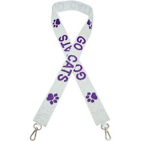 Lashicorn Beaded Purse Strap Cats Purple & White College Game Day Clear Handbag Replacement Strap Kansas Stadium Football University 49 x 1.75" Gold Hardware Clips