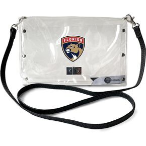 Littlearth womens NHL Florida Panthers Clear Envelope Purse with Black Fashion Strap, Clear, 10" x 6.5" x 0.5"