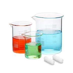 QWORK Borosilicate Glass Beaker Set with Magnetic Stir Bar, 50ml, 100ml, 250ml - 3 Sizes, Wall Thickness, Pivot Ring and PTEF Type, Heat-Resistant and Chemical-Resistant