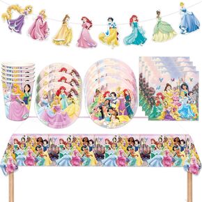 Princess Birthday Party Supplies, Princess Party Decorations include Princess Tableware, Tablecloth ,Banner for Girls Princess Party Gift, Princess Birthday Supplies for Party in Kuwait