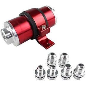 BARTOO Universal 50MM 100 Micron Inline Fuel Filter with 6AN 8AN 10AN Adapter For Filtering Gasoline, Diesel, E85-Red