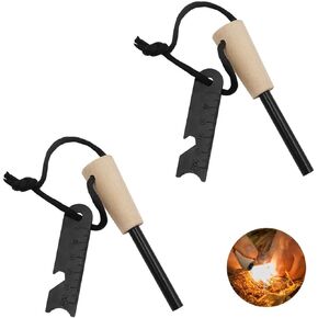 LAIYOHO 2 Pcs Portable Outdoor Magnesium Stick Fire Starter Kit, Reusable Camping Fire Lighter Stick with Handcrafted Wooden Handle, Suitable for Outdoor Camping, Living, and Survival.