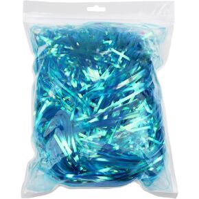 250 Grams Iridescent Plastic Hamper Shreds DIY Gift Wrapping Confetti Basket Filler Party Supplies (Blue)