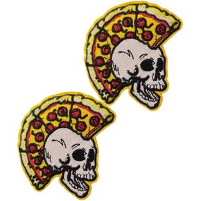 Heiorpai 2Pcs Pizza Skull Patch Embroidered Cool Iron On or Sew On Patches