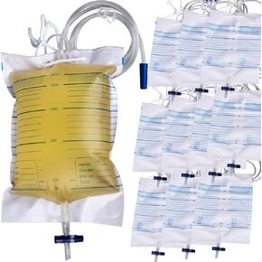 VWJ 10 Packs Urinary Drainage Bags, Drain Bags with Anti-Reflux Valve, Large Volume 2000mL Urine Bag with Easy Drain Switch, Urinary Bags for Health Aids