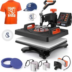 PioneerWorks Heat Press Machine 12 x 15 inch, Professional Heat Press for T Shirts Tumbler Cups LCD Digital Industrial Sublimation Heat Press 360-degree Rotation Multiful Printing Machine (6 in 1)