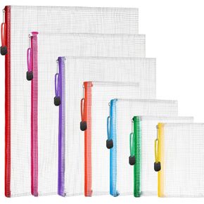 LEOBRO Mesh Zipper Pouch Bags, 7 Sizes Clear Zipper Pouches for Organization, Reusable Ziploc Bags, Travel & School Supplies, File Jackets & Pockets