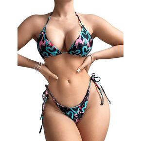 Verdusa Women's High Cut Tie Side 2 Piece Bathing Suits String Halter Bikini Swimsuits