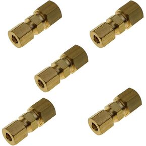 HongBoW Hardware 5 Pcs Brass Compression Tube Fitting Reducing, Brass Union 3/16 inches x 1/4 inches