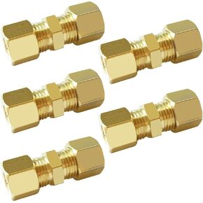 Joywayus Brass Compression Tube Pipe Fitting 5/16" Tube OD x 5/16" Tube OD Compression Union Connector (Pack of 2)