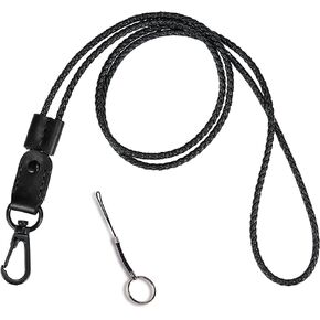 Lanyard, Leather Braided Long Neck Lanyard Key chain for Men Women Office Adjustable Lanyards with Metal Clasp/ID Badge Card Holder- Black