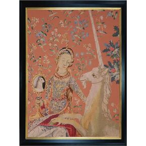 Thea Gouverneur - Counted Cross Stitch Kit - Lady & Unicorn - Jobelan - 27 Count - Embroidery Kit for Adults - DMC Embroidery Threads and Other Cross Stitch Supplies Included - 2021