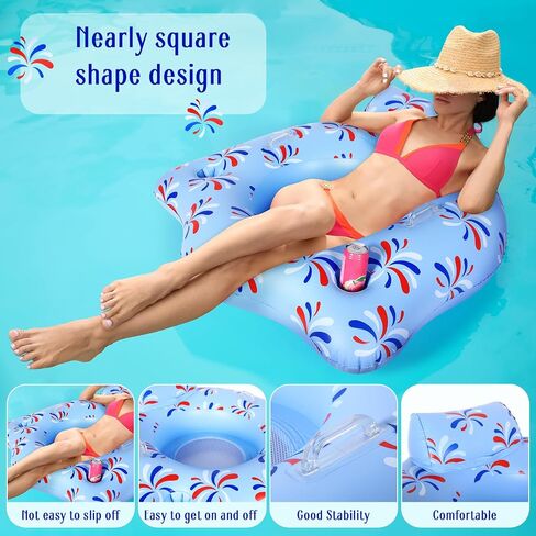 Wenqik Inflatable Pool Float Chair for Adult, Pool Float Tube, Blow Up Pool Chair with Mesh Bottom Cup Holders Handles Headrest, Water Lounge Floats for Beach Lake Rafting in Saudi Arabia