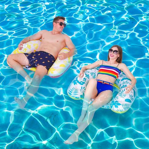 Pool Floats, PJF 2Pack Inflatable River Tube Float Cup Holders, Handles, Ergonomic Headrest Pool Floats Chairs Adult for Pool Party Summer Water Fun in Saudi Arabia