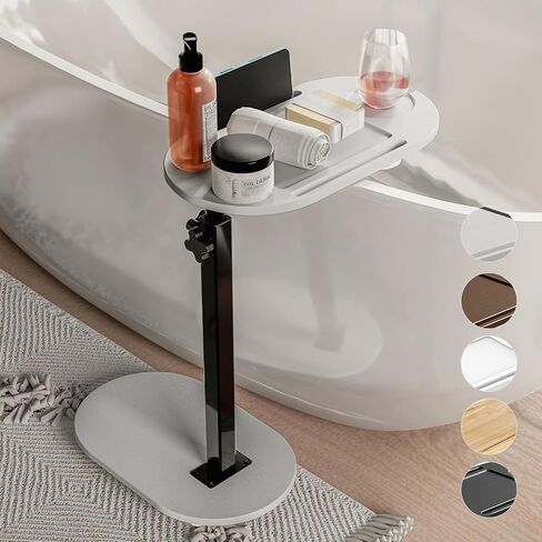 Bamboo Bathtub Tray Table with Adjustable Height, Freestanding Bathtub Caddy for Tub Against Wall, Tub Organizer Suitable for Luxury Spa and House Warming - Patent Protected (Black) in Saudi Arabia
