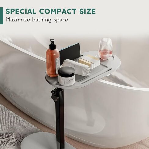 Bamboo Bathtub Tray Table with Adjustable Height, Freestanding Bathtub Caddy for Tub Against Wall, Tub Organizer Suitable for Luxury Spa and House Warming - Patent Protected (Black) in Saudi Arabia