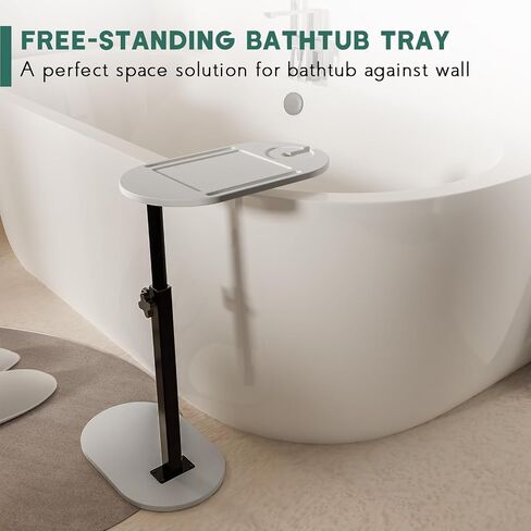 Bamboo Bathtub Tray Table with Adjustable Height, Freestanding Bathtub Caddy for Tub Against Wall, Tub Organizer Suitable for Luxury Spa and House Warming - Patent Protected (Black) in Saudi Arabia