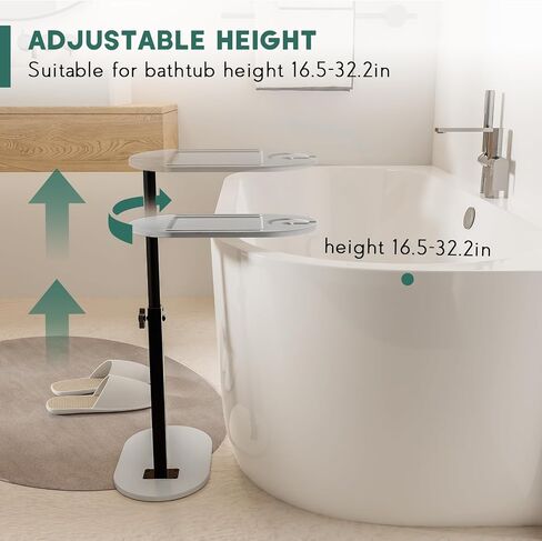 Bamboo Bathtub Tray Table with Adjustable Height, Freestanding Bathtub Caddy for Tub Against Wall, Tub Organizer Suitable for Luxury Spa and House Warming - Patent Protected (Black) in Saudi Arabia