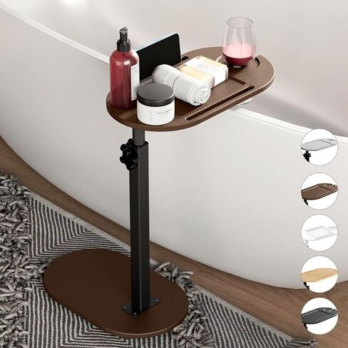 Bamboo Bathtub Tray Table with Adjustable Height, Freestanding Bathtub Caddy for Tub Against Wall, Tub Organizer Suitable for Luxury Spa and House Warming - Patent Protected (Black) in Saudi Arabia