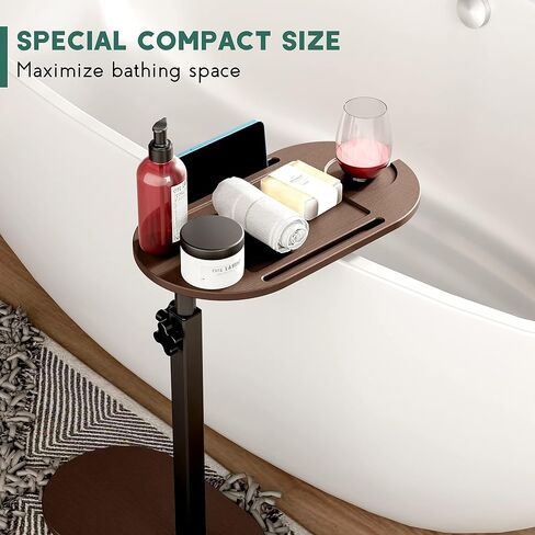 Bamboo Bathtub Tray Table with Adjustable Height, Freestanding Bathtub Caddy for Tub Against Wall, Tub Organizer Suitable for Luxury Spa and House Warming - Patent Protected (Black) in Saudi Arabia