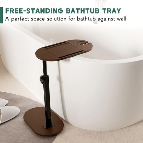 Bamboo Bathtub Tray Table with Adjustable Height, Freestanding Bathtub Caddy for Tub Against Wall, Tub Organizer Suitable for Luxury Spa and House Warming - Patent Protected (Black) in Saudi Arabia
