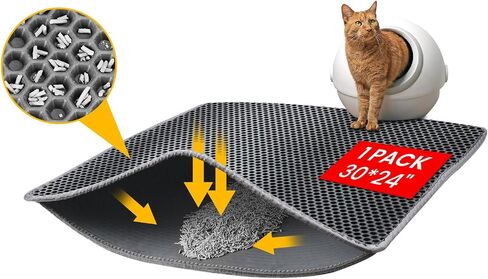 PAWSCRAT 30 * 24" Large Size Cat Litter Mat, Mat Trapping Litter, Double-layer Envelope Pocket Design, EVA Material Easy to Clean and Washable, Gray in Saudi Arabia