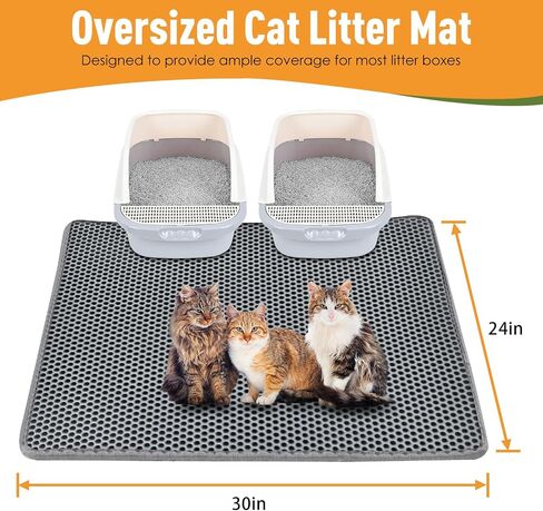 PAWSCRAT 30 * 24" Large Size Cat Litter Mat, Mat Trapping Litter, Double-layer Envelope Pocket Design, EVA Material Easy to Clean and Washable, Gray in Saudi Arabia