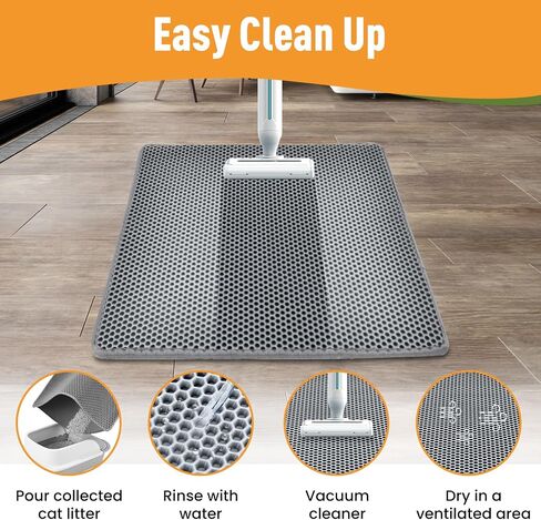 PAWSCRAT 30 * 24" Large Size Cat Litter Mat, Mat Trapping Litter, Double-layer Envelope Pocket Design, EVA Material Easy to Clean and Washable, Gray in Saudi Arabia