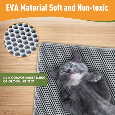 PAWSCRAT 30 * 24" Large Size Cat Litter Mat, Mat Trapping Litter, Double-layer Envelope Pocket Design, EVA Material Easy to Clean and Washable, Gray in Saudi Arabia