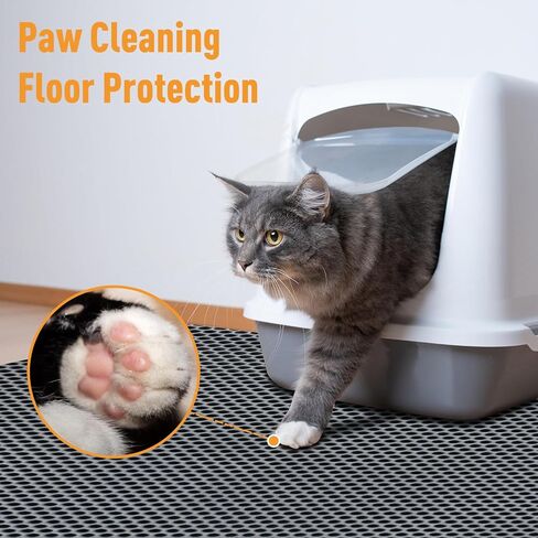 PAWSCRAT 30 * 24" Large Size Cat Litter Mat, Mat Trapping Litter, Double-layer Envelope Pocket Design, EVA Material Easy to Clean and Washable, Gray in Saudi Arabia