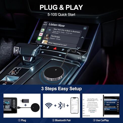 Casoda Newest Wireless CarPlay Adapter for Factory Wired Apple CarPlay Cars, Stable and Fast Connection Never Drop, Works with Almost All car Models in Kuwait