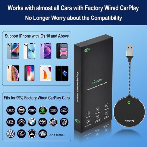 Casoda Newest Wireless CarPlay Adapter for Factory Wired Apple CarPlay Cars, Stable and Fast Connection Never Drop, Works with Almost All car Models in Kuwait