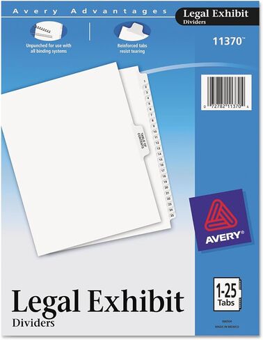 Avery(R) Legal Index Exhibit Dividers, Side Tab, 1-25 8 1/2in. x 11in. in Saudi Arabia