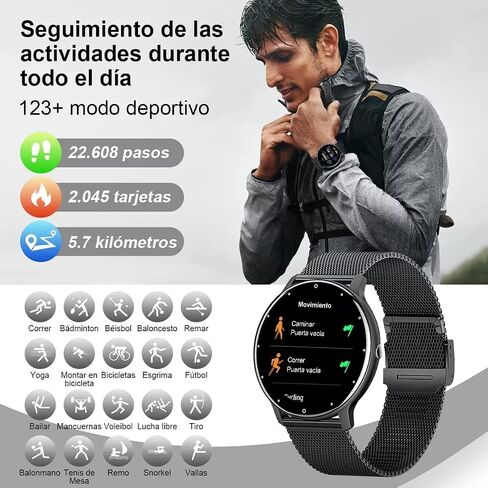LOYEWAIER Smart Watch Men Bluetooth Call Fitness Tracker 1.32" HD Full Touch Screen Smartwatch Heart Rate Blood Pressure Monitor IP68 Waterproof Black Stainless Steel Sport Watch for Android iOS in Saudi Arabia