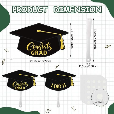 48 Pack Black Grad Cap Fan Bulk Congrats Grad I Did It Black Grad Cap Hand Paper Fans Graduation Cap Shape Fans with Plastic Handle Glue Points Dots Grad Cap Paper Fans for Graduation Party in Saudi Arabia