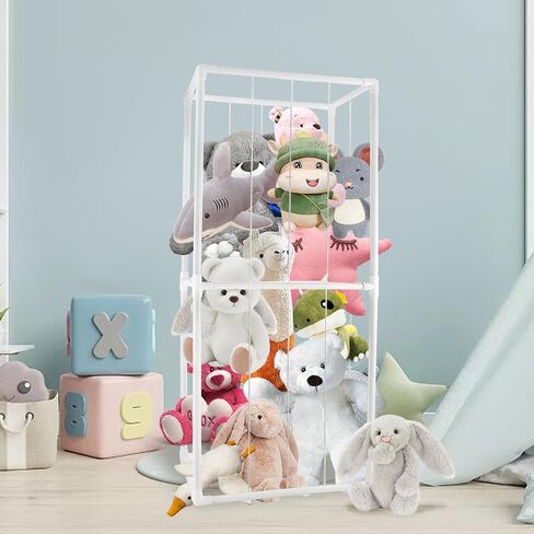 وحدة تخزين حديقة الحيوانات المحشوة من Heuyrao، منظم حيوانات محشو بسعة كبيرة مع شريط مطاطي، قفص حديقة حيوانات محشو من مادة PVC للغرفة (62 * 23 * 15 بوصة) in Kuwait