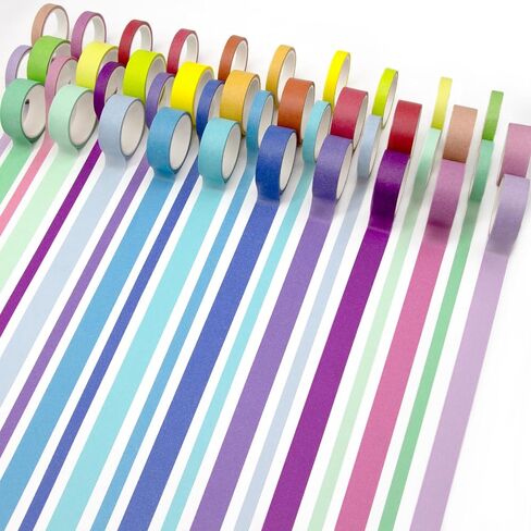 WAPETASHI Washi Tape Set 40 Rolls, 2 Sizes Rainbow Decorative Tape, Colored Washi Tape, Art Craft Washi Tape for Journaling, Scrapbooking Supplies, 15mm 7.5mm Wide Washy Tape in Kuwait