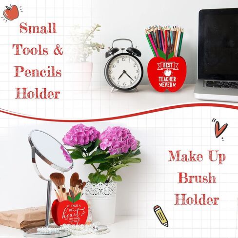 Shape of Apple Wooden Pencil Holder Pencil Cup Marker Organizer Wood Appreciation Teacher Gifts Desktop Pen Organizer for Last or First Day of School Classroom Thanksgiving Teacher Gift (4 Pcs) in Saudi Arabia