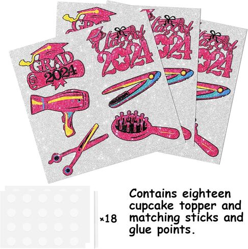 18pcs Pink Glitter Hairstylist Dessert Cupcake Topper Congrats I Survived Cosmetology School Theme Decorations Boys Girls 2024 College Graduation Party Decor Supplies in Saudi Arabia