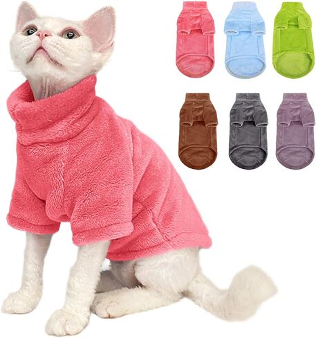 SUNFURA Turtleneck Sweater Coat for Cat, Sphynx Cat Clothes Cat Pajamas for Cats Only, Kitten Fleece Pullover Sweaters with Sleeves, Pet Warm Jumpsuit Cat Sweatshirt for Cold Weather, Blue S in Saudi Arabia